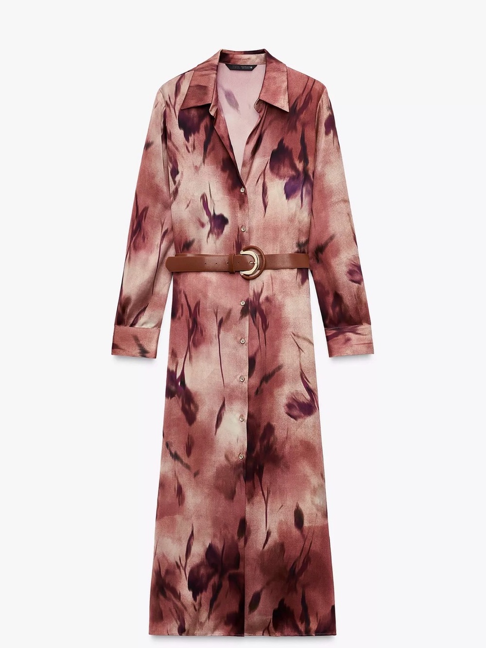 Long Shirt Dress in Rose Floral Wash with Belt
